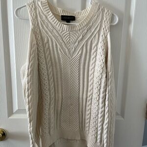 Lane Bryant Women's V-Neck Cable Knit Sweater - Cream